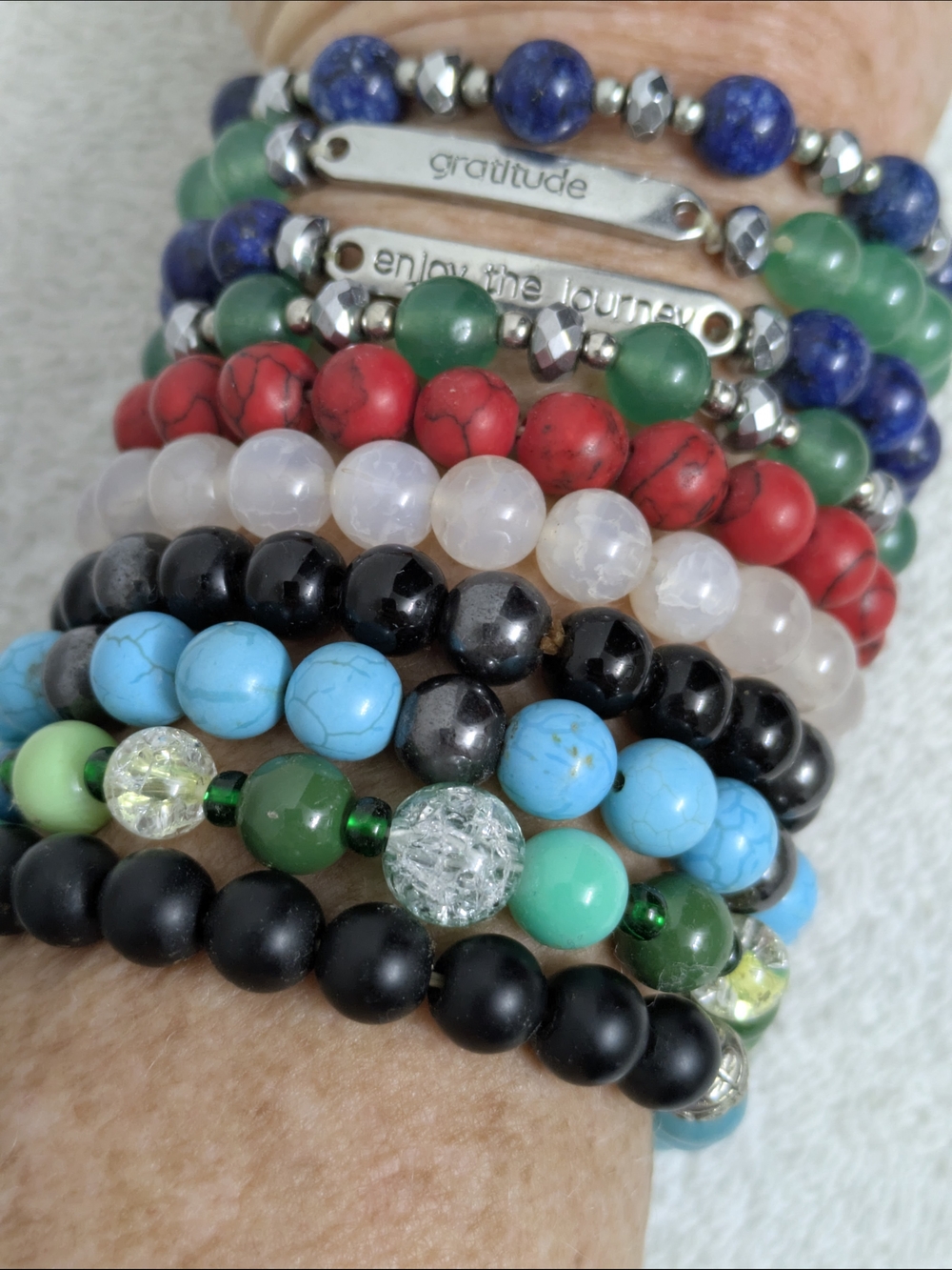 Mixed Lot 10 Beaded Stretch Bracelets Magnetic Gemstone Style Inspirational Boho
